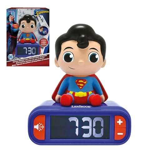 Image of LEXIBOOK, Superman, Superman Nightlight Alarm Clock, Sounds and Melodies, Backlit LCD Screen, Luminous, Snooze, RL800SU
