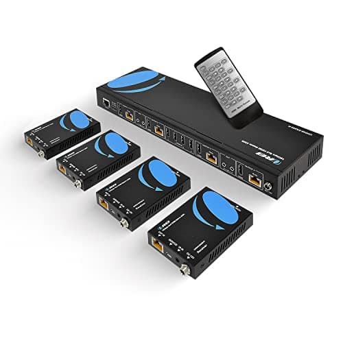 Image of OREI 4K 4x4 HDMI Extender Matrix - UltraHD 4K @ 60Hz 4:4:4 Over Single CAT5e/6/7 Cable with HDR Switcher & IR Control, RS-232 - Up to 230 Ft - 1080P Downscale - 4 x Loop Out - 4 Receivers Included
