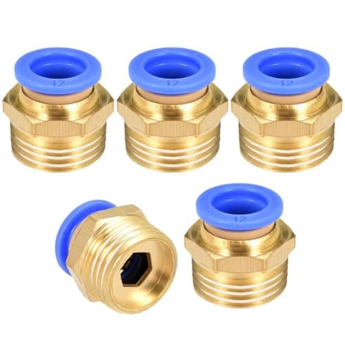 Image of TOP-VIGOR 12mm Pneumatic Push-to-Connect Fittings, G1/2 Male Thread Quick Connect Straight Coupler, Air Line Push Fit Connectors for Pneumatic Systems & Air Compressors, Pack of 5