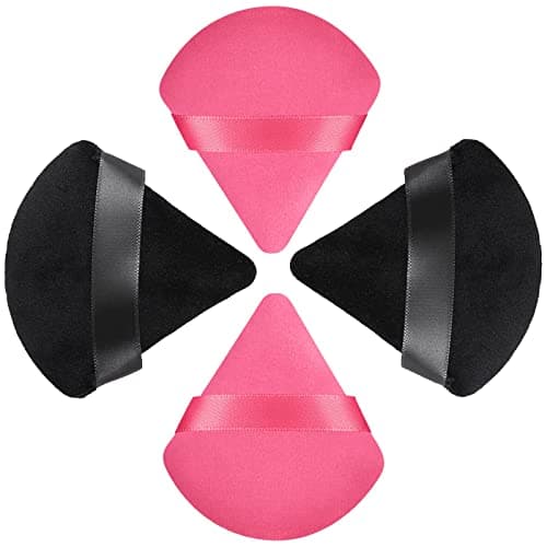 Image of HEYMKGO Triangle Velvet Face Makeup Puffs, 4 Pcs Reusable Wet Dry Dual-Use Setting Powder Puffs for Pressed Powder & Mini Under Eye Facial Make Up