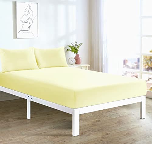 Image of EXQUIZIT HOME® Pillow Case Pair – Soft Polycotton 50% Cotton 50% Polyester Pillowcases | Breathable Easy Care Bed Linen | Hotel Quality Solid Standard Pillow Covers (Lemon)