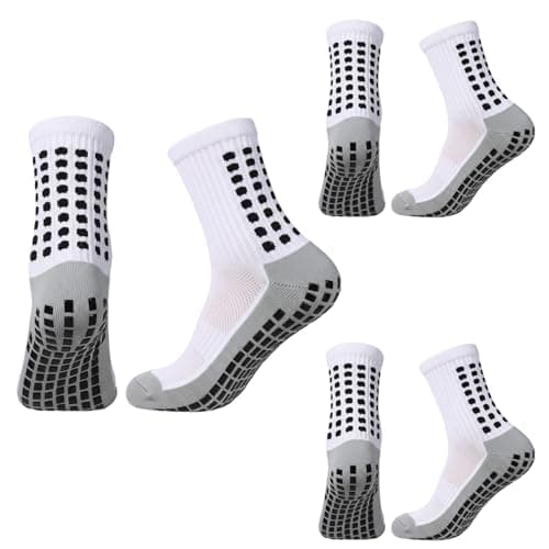 Image of AIKOBAA 3 Pairs Men's Grip Socks, Non-Slip Football Sports Socks with Grey Sole & Grips, Arch Support & Cushioned for Soccer and Basketball, Size 5-11
