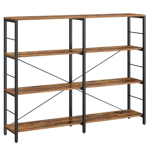 Image of VASAGLE 4-Tier Bookshelf, Shelving Unit, Tall Storage Shelf, 30 x 120 x 109.4 cm, Industrial Style, Room Divider, Living Room, Study, Kitchen, Rustic Brown and Ink Black LLS131K01