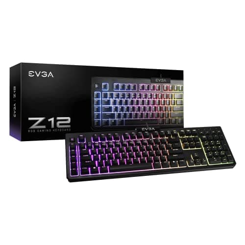 Image of EVGA Z12 RGB Gaming Keyboard, RGB Backlit LED, 5 Programmable Macro Keys, Dedicated Media Keys, Water Resistant, 834-W0-12US-KR, Black