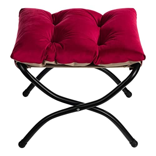 Image of HollyHOME Foot Stool Foldable Footstool Folding Footstools for Living Room Garden Balcony Foot Rest Velvet Small Ottoman with Metal Legs, Red