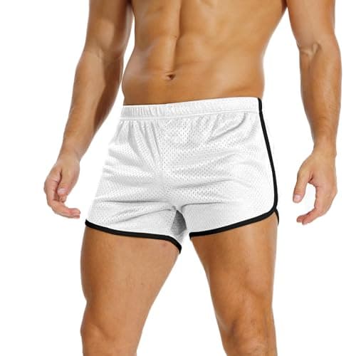 Image of AIMPACT Mens Short Shorts 3 Inch Gym Shorts Men Mesh Mens Bodybuilding Fitness Workout Sprots Shorts Breathable (White-M)
