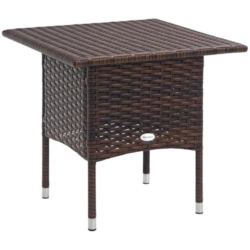 Image of Outsunny Rattan Side Table, Outdoor Coffee Table with Plastic Board Under the Full Woven Table Top for Patio, Garden, Balcony, Mixed Brown