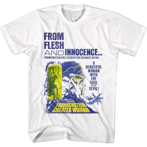Image of Frankenstein Created Woman from Flesh Men's T Shirt Innocence 60s Hammer Horror Whites