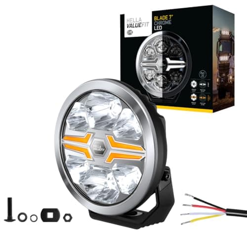 Image of HELLA 1FJ 357 198-021 LED-Spotlight - Blade Chrom 7" - 12/24V - round - Reference number: 25 - Crystal clear - Light colour: White/Amber - Cable: 500mm - frontal sided