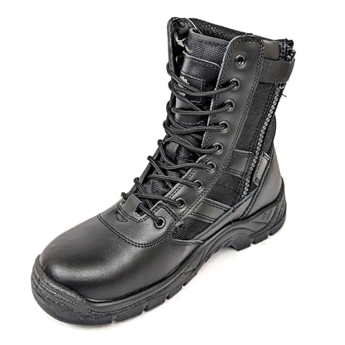 Image of POWCOG Mens Delta Side Zip & Lace Up Army Tactical Combat Boots, Steel Toe, Oil & Slip Resistant For Work, Security, Cadet, Police, Military, Hiking
