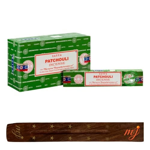 Image of Original Satya Nag Champa Patchouli Incense Sticks | with M&J incense sticks holder | Full Box | for Aromatherapy, Spa, Yoga, Weddings, Meditation, Healing, Positivity and Relaxation