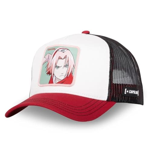 Image of Capslab Sakura Naruto Shippuden White Red Black Adjustable Trucker Cap