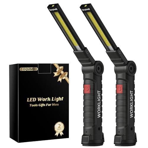 Image of Coquimbo Work Light Fathers Day Dad Gifts for Men Him Husband, LED Torch Rechargeable Inspection Lamp Mechanic Emergency BBQ Light 360° Rotate with Magnetic Base and Hook (2 Pack, Black)