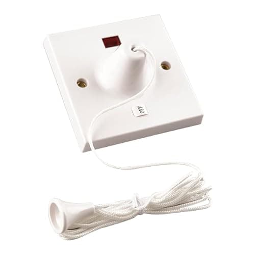 Image of WK Electrical - White 45A Double Pole Shower Ceiling Pull Cord Switch with Mechanical & Neon Indicator