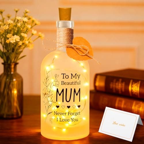 Image of Gifts for Mum – Frosted Glass Bottle Lamp with LED String and Cork, ‘To My Beautiful MUM Never Forget I Love You’ Light, Birthday or Christmas Presents for Mum, Thank You and Mothers Day Gift Idea