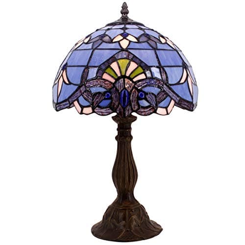 Image of 4MYHOME Tiffany Lamp Blue Purple Stained Glass Table Lamp 12X12X18 Inches Baroque Style Lavender Bedside Reading Desk Light Decor Bedroom Living Room Home Office S003C Series
