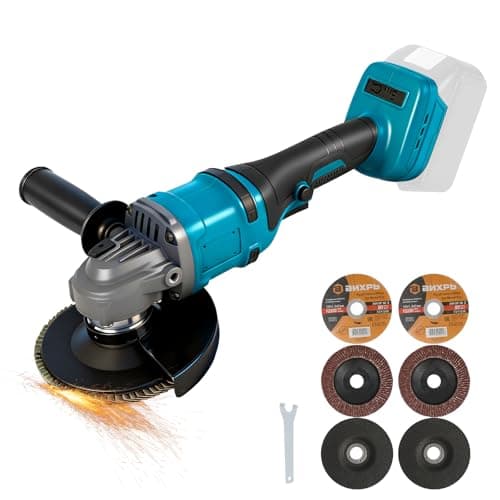 Image of Roadtime Cordless Angle Grinder for Makita 18V Battery, 125mm 11800RPM Brushless Grinding Tool with 3 Variable Speeds Grinders, with 6 Disc, Side Handle,for Cutting Grinding Polishing (No Battery)