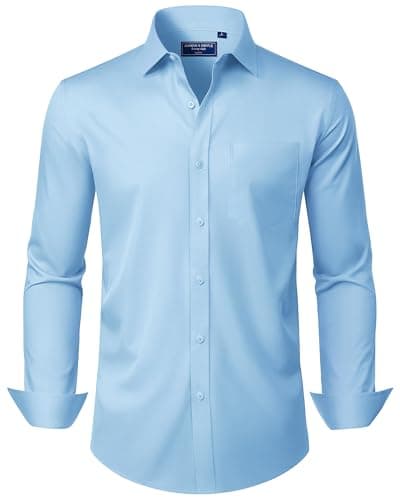 Image of Alimens & Gentle Blue Shirts Mens Long Sleeve Non Iron Formal Regular Fit Button Down Dress Shirts with Pocket M