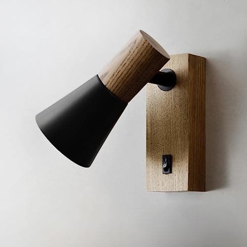 Image of Ouglres Vintage Wall Lamp with Switch - Modern Indoor Black Aluminum Rotatable Lampshade for Bedroom, Living Room, Hallway, E14, 1 Pack