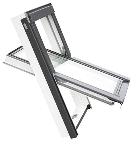 Image of YARDLITE APV White PVC Roof Window, Vented Centre-Pivot Double Glazed Loft Attic Skylight. Easy to Install Bundle with Plain, Slate, Tile or Universal Flashing - F6A(66 x 118cm) +Tile Flashing