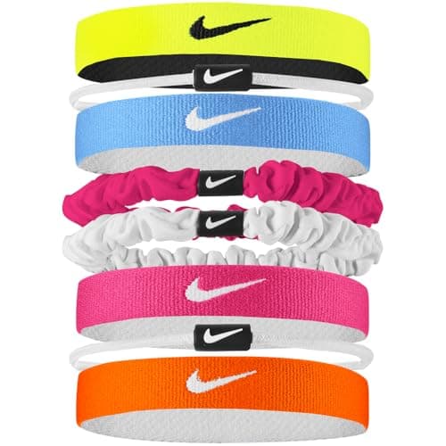 Image of Nike Flex Classic Mixed Hair Ties Pack of 8 Hair Bands Running Fitness Training Sport Hairband Set Elastic, Volt/White/Black, One Size