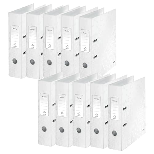 Image of Leitz A4 Lever Arch File, White, 80 mm spine width, WOW Range, Files & Folders, 10052001, Pack 10, Design may vary