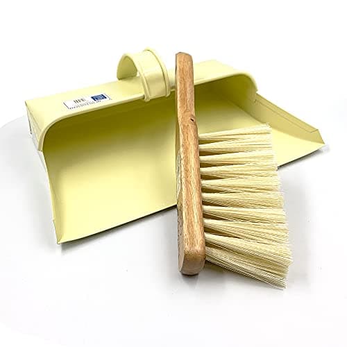Image of Metal Dustpan and Brush Set, 2 in 1 Heavy-Duty Dustpan and Brush, Traditional Metal Hooded Dust Pan in Stylish Cream Color for Cleaning