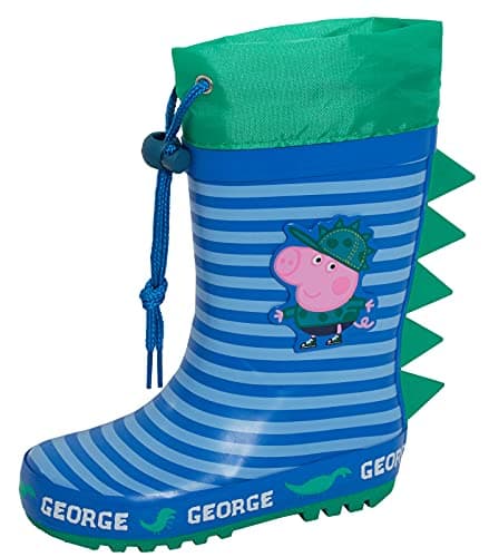 Image of Peppa Pig Boys George Pig Tie Top Wellington Boots Kids Dino Wellingtons Wellies Rain Boots Green 7 UK Child/EU 24