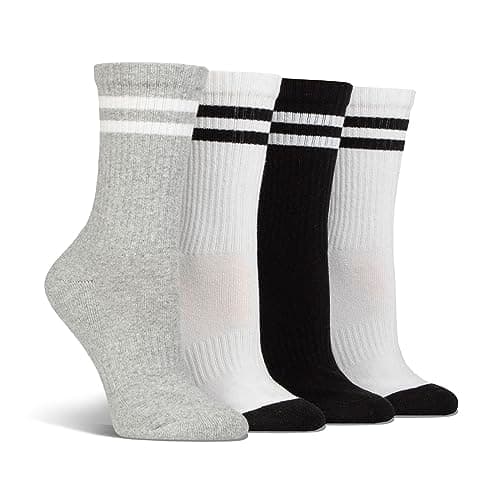 Image of Spairs Ladies Sport Socks, Fully Cushioned Foot, Cotton Blend, Arch Supports, Soft, Breathable, Comfortable, Crew Length, Multipack of 4 Pairs, Size 4-8 Crew Multi
