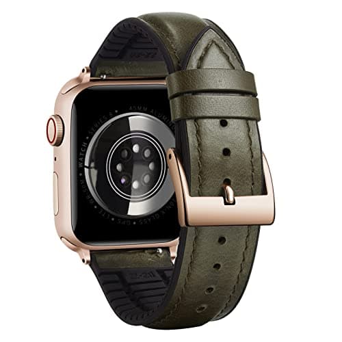 Image of BINLUN Compatible with Apple Watch Strap 38mm 40mm 41mm 42mm Oil Wax Leather and Breathable Silicone Hybrid Replacement Band Compatible with iWatch Straps Ultra SE SE2 Series 11/10/9/8/7/6/5/4/3/2/1
