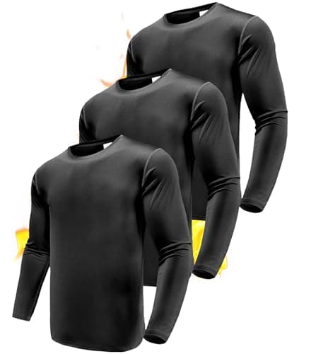 Image of Boyzn 3 Pack Black Dry Fit Long Sleeve Shirts for Men - Mens Long Sleeve Tee Shirts, Fleece Lined Thermal T-Shirts for Men Undershirts Workout Running Athletic Base Layer 3P11-Black-L