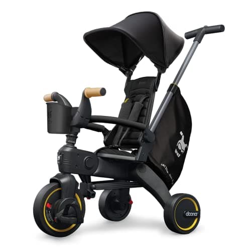 Image of DOONA Liki Baby Trike S5 - Deluxe Foldable Toddler Tricycle with parent handle for ages 10 Months to 3 Years - Nitro Black