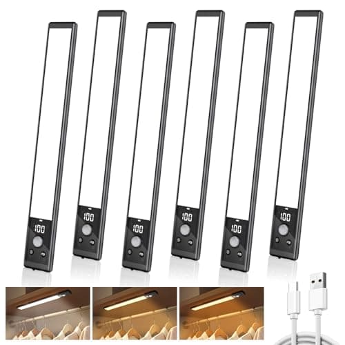 Image of Mpotmiy - Under Cabinet Lights with Digital Display, 52 LED Rechargeable Motion Sensor Lights Indoor, 3 Color Temperatures, Dimmable Magnetic Closet Lights