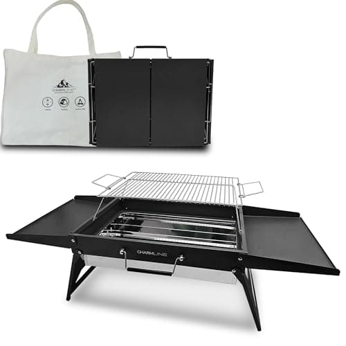 Image of Charmline 51 x 35 cm Large Foldable Portable Charcoal BBQ Grill, Camping BBQ Grill for 3–5 People, Ideal for Camping, Garden, Beach, Picnic & Tabletop Use, Black