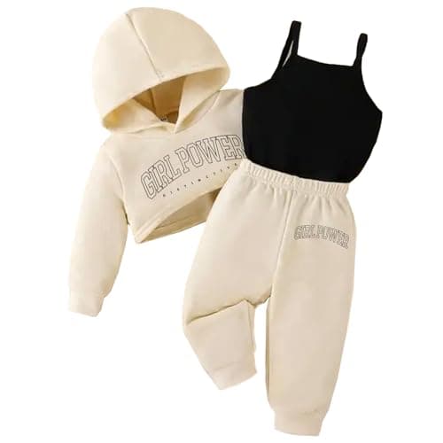 Image of Xumplo Toddler Baby Girls Clothes Set Children Long Sleeve Letter Print Hoodie+Tank Top+Pants 3 Piece Outfits Little One Clothing 4-5 Years