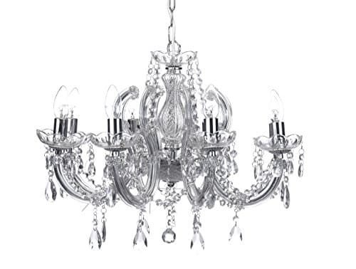 Image of Marco Tielle 8 Light Chandelier in Chrome, with Crystal Glass Column Beads & Droplets with Acrylic Arms
