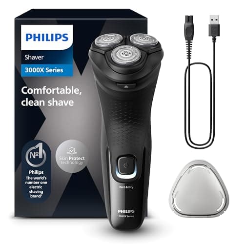 Image of Philips Electric Shaver Series 3000X - Wet & Dry Electric Shaver for Men in Deep Black, with SkinProtect Technology, Pop-up Beard Trimmer, Ergonomic Men's Shaver (Model X3001/00)