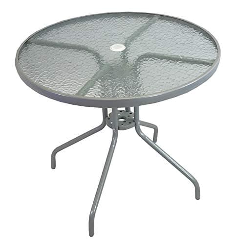 Image of Selections Round Metal Garden Table with Glass Top Seats 4 with Hole for Parasol