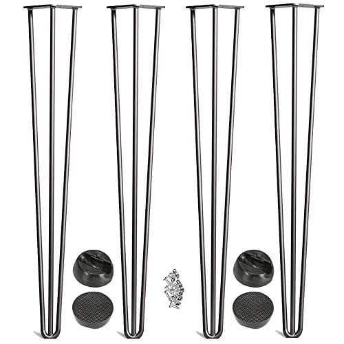 Image of 28 inch Hairpin Legs 10mm Dia. Raw Steel Unfinished 3 Prong 71cm Hairpin Desk Table Legs w/Free Screws& Floor Protectors for Dining Table, Desks (Set of 4)
