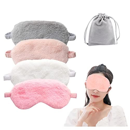 Image of 4 Pcs Plush Sleep Masks, Ultra Cute Soft Eye Cover, Blindfold Travel Masks for Kids Men Women(Random Color)
