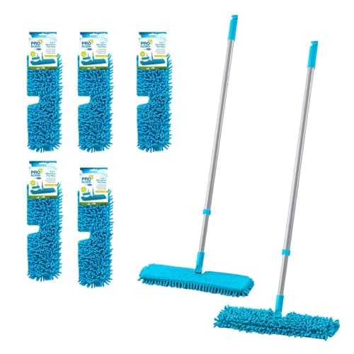 Image of HOMESHOPA Double Sided Microfibre Flat Mop with 5 Replacement Pads, 360°Rotatable Extendable Handle with Chenille/Microfibre Head, Wet Dry Floor Dust Mops for Cleaning Laminate Tile Hardwood Floors