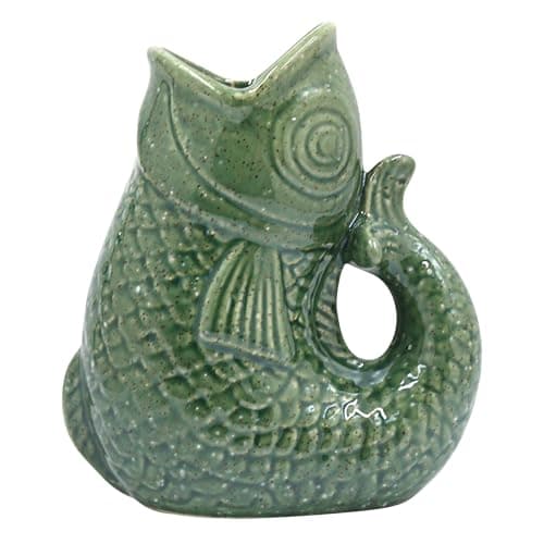 Image of Lesser & Pavey Fish Jug Vase Green 17cm | Decorative Ceramic Flower Jug for Fresh or Artificial Bouquets | Stylish Home Accent and Unique Vases for Flowers and Modern Décor