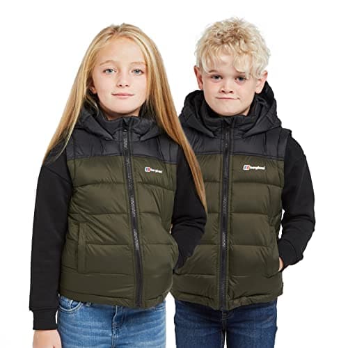 Image of Berghaus Kid’s Burham Gilet with Hood & 2 Pockets, Water-resistant & Durable Ripstop Fabric, Lightweight & Insulated Bodywarmer for Boys & Girls (UK, Age, 7 Years, 8 Years, Regular, Khaki)