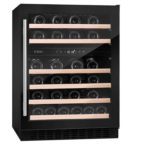 Image of CDA 46 Bottle Capacity Dual Zone 60cm Freestanding Under Counter Wine Cooler - Black Glass