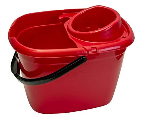 Image of Abbey Plastic Mop Bucket with Wringer 12 Litre – Colour Coded Cleaning Floor Plastic Mop Bucket with Side Lip for Easy Pouring for General and Small Area Cleaning - Red