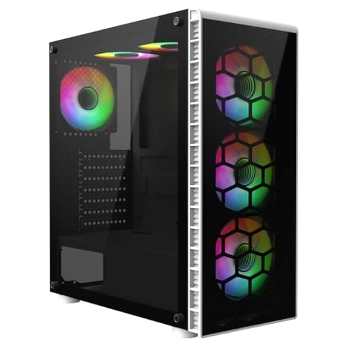 Image of CiT Raider White Mid-Tower PC Gaming Case ATX with 2 x Tempered Glass Panels - 70% Tint Tempered Glass with 6 x Infinity 120mm ARGB Inner-Ring Fans & 6-Port Hub Included