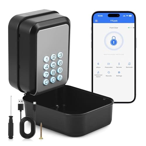 Image of Delousiber Smart Lock Box Key Safe - APP Control & PIN Code, Bluetooth Wall Mounted Secure Key Box for Home, Airbnb, Realtor, Office - Reinforced Design