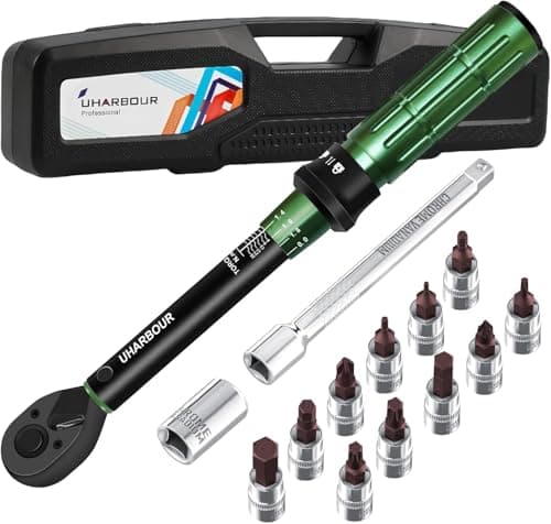 Image of Uharbour 1/4" Torque Wrench Set 3-25Nm, 14PCS Bike Torque Wrench Set with Bits and Extension Rod for Bicycle Repair, ±3% Accuracy with Unique Serial Number