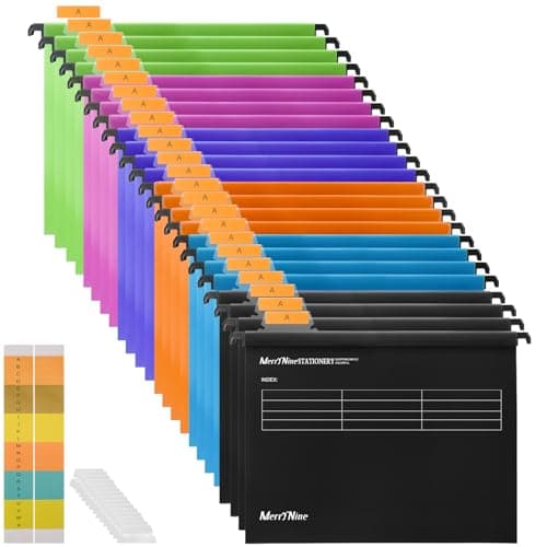 Image of A4 Suspension Files, MerryNine 24PCS Polypropylene Filing Cabinet Suspension Files with Tabs and Card Inserts for School Home Work Office Organization **Check Size Before Ordering**