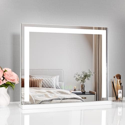 Image of Heilmetz Hollywood Vanity Mirror 60 x 53 cm Dressing Table Mirror with Lights, Large Tabletop Vanity Mirror with Touchscreen 3 Color Lighting Modes Dimmable for Women Present, White